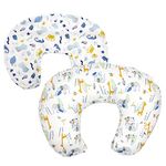 Infants Nursing Pillow for Breastfeeding, Bottle Feeding, Baby Awake-time Support, with 2 Removable Cotton Cover, Soft Machine Washable White Cute Animals Giraffes Elephants