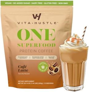 VitaHustle ONE Protein Coffee - Superfood Meal Replacement Powder, Plant Based Protein Shake Powder, Vegan. Superfoods, Vitamins, Ashwagandha, Functional Mushroom Blend (Cafe Latte) 15 Servings