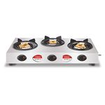 Vidiem Gas Stove S3 195 A Vector Plus (Silver) | 3 Burner Gas Stove Stainless Steel | ISI Certified | Manual Ignition | 5 Years Warranty