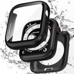 Zumyzu 2 in 1 Waterproof Case Compatible with Apple Watch 45mm Series 9/8/7 with Tempered Glass Screen Protector, Full Coverage Bumper Cover for iWatch Case 45mm Black