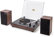 Roxel VRP-120 Turntable with Bookshelf Speakers, Vinyl Record Player with 3 Speed 3 Size Belt Driver Turntable, BT Streaming, Magnetic Cartridge, Vinyl-to-MP3 Recording, Walnut