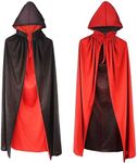 Jsdoin Halloween Hooded Cloak Vampire Hooded Cape, Halloween Cape for Adult/Kids Vampire Witch Cloak Capes Two-Sided Red Black Hooded Cape, Masquerade Party Halloween Cosplay Costumes (100CM)