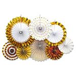 Pop The Party 8pcs Origami Wall Decoration Set Golden White Round Paper Fans Party Decoration for Birthday Wedding Baby Shower Party Backdrop Decor