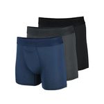 Tommy John Second Skin Men's Modal Trunks - Silky Soft, Supportive Underwear with Contour Pouch and Quick Draw Fly, Black / Turbulence / Dress Blues - 3 Pack, Medium