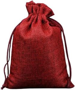 10PCS 10x14cm Jute Bag Dark Red Wine Red Pouch Birthday Wedding Burlap Drawstring Gift Bags Brown Jute Burlap Drawstring Pouch Burlap Wedding Favor Treat Bags Storage Bag Drawstring Small Present Bags Reusable Candy Bags