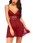 Avidlove Women Lingerie Set Babydolls Sexy Lingerie Lace Sleepwear Adjustable Strap Mesh Chemise Backless Nightwear Wine Red S