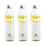 SAND DUNE Set of 3, 800 ml Each Glass water bottle, with Leak-Proof Airtight Stainless-Steel Lid for Water, Smoothie, Juices - Reusable Travel Glass Drinking Fridge Bottles