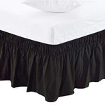 YRM Bedding's Bed Skirt-12 Inch Drop Dust Ruffle Three Fabric Sides Wrap Around Ruffled, Brushed Microfiber Adjustable Elastic Easy Fit (Black, Twin XL),(39��L x 80��W)