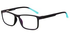 Aferlite® Unisex Zero Power Computer glasses CR 39 Lens Blue Block TR90 Frame Rectangular| Matt Black Turqouise Tips | Medium