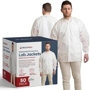 Disposable Lab Jackets - With 3 Pockets and Soft Knit Cuffs & Collar | Unisex Hip Length Medical Lab Jacket (50, White, 2X-Large)