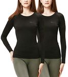 DEVOPS Women's 2 Pack Thermal Long Sleeve Shirts Compression Baselayer Tops, #1) Black / Black, Small