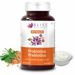 Bliss Welness Prebiotics and Probiotic Supplements 20 Billion CFU Digestive Enzymes With Galactomannan 120 mg | Improve Digestion, Immunity & Gut Health For Men and Women - 60 Tablets