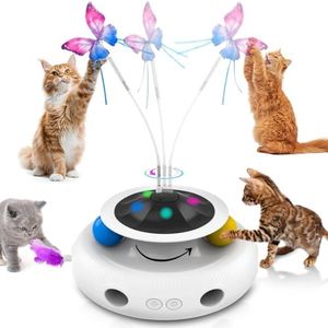 HETOO Cat Toys, 3-in-1 Interactive Cat Toy for Indoor Kitten with Feather Track Balls & Fluttering Butterfly,Moving Ambush Feather, USB Rechargeable Power Cat Toy For All Life Breeds Exercise