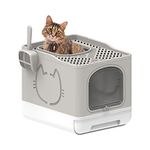 ALL FOR PAWS Foldable Cat Litter Tray Cats Litter Box with Front Entry & Top Exit XXL Extra Large Space Toilet Boxes with Trays, Lid and Pet Litter Shovel (Grey, 50 x 39 x 41 CM) (Sand)