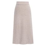 Sanahy Women's Basic Plain Stretchy Ribbed Knit Split Midi Skirt Stretch High Waist Bodycon Business Work Office Pencil Skirt(Beige,XL)