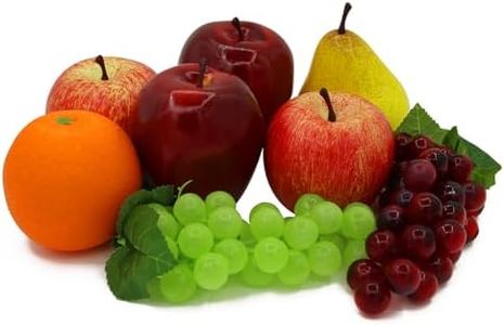 Artificial Fake Fruit, 8 Pcs Faux Fruit Centerpieces Dining Table Decorative, Lifelike Fruits Set Contain Fake Apple, Grape, Orange, Pear, Delicious Red Apple for Home Kitchen Décor