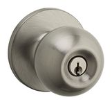 Weiser Regina Satin Nickel Front Door Knob with Lock and Key, Exterior/Interior Door Handles with Lock, Keyed Entry Door Knobs for Front Door, Bedroom, Bathroom & Office, Traditional Home Décor