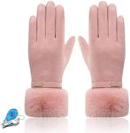 KXF Womens Winter Gloves Ladies Thermal Gloves Touchscreen Gloves for Bike Riding Cycling Cold Weather Windproof Outdoor Sports Super Soft Thick Fleece Lined Gloves (Pink-1)