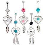 Set of 5pcs 316L Surgical Steel 14 Gauge Belly Rings Navel Button Piercings Bananabells Barbells With Different Dreamcatchers Pendants Charms Decorations With Beads Pearls and Crystals Rhinestones