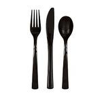 Black Solid Assorted Plastic Cutlery - Classy & Elegant Flatware Design - Perfect for Parties, Weddings & Events - 18ct