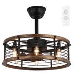 Enwinup Caged Ceiling Fan with Lights, 20in Farmhouse Ceiling Fan Light with Remote Control, Reversible 3 Speeds Motor, 4 Hours Timing, 6xE12 Bulb Base Vintage Industrial Bladeless Fan Chandelier