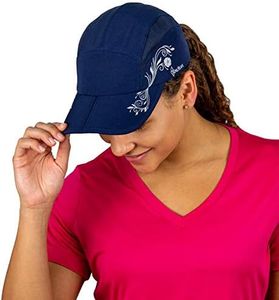 TrailHeads Folding Bill Running Hat for Women | Summer Cap with UV Protection - Navy/Print