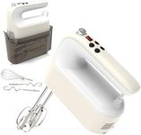 Yomelo 9-Speed Digital Hand Mixer Electric, 400W Powerful DC Motor, Hand Mixer Electric Handheld with Snap-On Storage Case, 5 Stainless Steel Accessories, Beaters, Dough Hooks, Whisk(Cream White)
