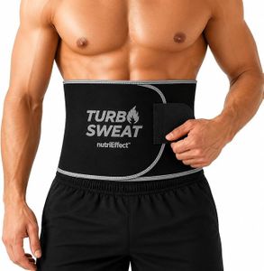 nutriEffect TURBOSWEAT Waist Trimmer Belt Women Men, Neoprene Sweat Band, Latex Free, Includes Mesh Wash Bag (Black Gray, L/XL)