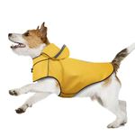 Puppy Raincoat, Waterproof Dog Raincoat for Small Dogs, Soft Lightweight Hood Rain Coat with Adjustable Drawstring/Reflective Strip/Leash Hole, Hooded Yellow Dog Rain Jacket for Dog Walking(Yellow, S)