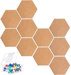 KAHEIGN 10Pcs Hexagon Cork Board, Self-Adhesive DIY Notice Board Multifunctional Application Message Board for DIY, Pictures Hanging, Office Home Decoration - with 40Pcs Colorful Pins