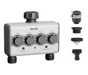 Agromato 2-Zone Garden Water Timer | Dual Outlet | Simple, Easy Programming | Ball Valve | Zero Pressure | Rain Sensor Port | Universal Adapter Included |