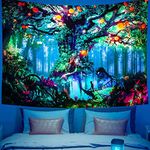 Blacklight Tapestry Forest Tree Tapestry Magic Tree Tapestry Fantasy Fairy Tales Tapestry Tree of Life Tapestry Mushroom Tapestry Glow in The Dark Wall Hanging for Room UV Reactive (51.2 in x 59.1 in)