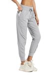 Willit Women's Studio Joggers Hiking Travel Dance Pants Striped Workout Lounge Drawstring Pants with Pockets Light Gray 8