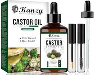 Kanzy Castor Oil for Eyelashes and Eyebrows 50ml Cold Pressed for Hair Growth 100% Natural and Pure with Brushes for Hair, Beard, Nails, and Skin