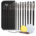 GoFriend Artist Paintbrush Set of 17-15 Different Shapes with 1 Pallete Knife and Sponge,Painting Brushes Kit Organizing Case for Acrylic Oil Watercolor Gouache Painting,for Beginners Professionals