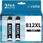 Artillo 812XL Black Ink Replacement for Epson 812XL Ink Cartridges Black 812 XL T812 T812XL for Workforce Pro WF-3820 WF-3825 WF-4830 WF-4835 WF-7830 WF-7840 WF-7845 Printer (2 Black)