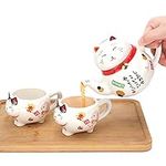 Japanese Lucky Cat Tea Set Ceramic 