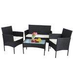 Panana Rattan Garden Furniture 4 Piece Set Table Sofa Chair Patio Outdoor Conservatory Black