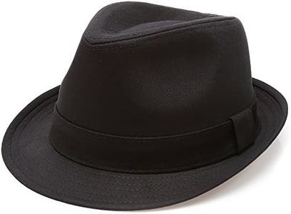 MIRMARU Classic Trilby Short Brim 100% Cotton Twill Fedora Hat with Band(Black,SM)