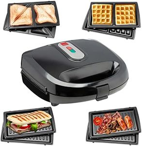 Sensio Home Multi Functional 3 in 1 Stylish Waffle, Deep Fill Sandwich, Panini or Grill Maker Machine Interchangeable Non Stick Easy Clean Plates, Secure Lock Plus Ready & Power Lights, Powerful Iron