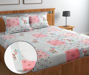 NEW LEAF Premium Cotton 210 Tc Elastic Fitted Bedsheets With 2 Pillow Covers|Double/King Bed With All Around Elastic Wrinklefree Supersoft Breathable|Size-78 X72+8 Inches|Floral,White Pink Green