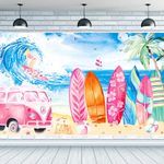 Vintage Surfing Surfboard Backdrop Pink Summer Surfing Birthday Party Decorations for Girls Summer Hawaii Surf Party Baby Shower Supplies Luau Hawaiian Party Decorations