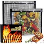 Mountain Grillers Set of 2 BBQ Mesh Grill Bags -(12.83 x 11.73-Inch) Reusable Grilling Pouches for Barbeque, Fish -Suitable for Charcoal, Electric Grills -Heat-Resistant & Non-Stick Bag for BBQ Lover