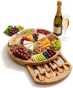ZENFUN 13 Inch Bamboo Cheese Board and Knife Set, Round Charcuterie Boards with Bowls, Cheese Cutting Platter Serving Tray for Housewarming, Party, Picnic, 13” x 1.5”