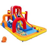 Hongcoral Inflatable Water Slide, 10 in 1 Water Park Bouncy Castle with Blower, Splash Pool, 2 Slides, Water Cannon, Climbing Wall, Blow up Water Slides for Kids Outdoor Backyard