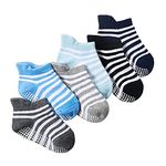 MOMISY Baby Girl Boys Non Slip Regular Socks Kids Toddlers Infant Cotton Stretch Anti-Slip-6 Pairs (Dotted-Striped, 1 to 3 years), Multicolor