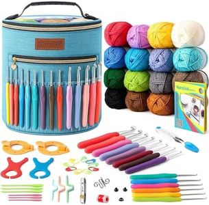 Yarniss Crochet Kits for Beginners with Bag,Crochet Set for Adults Including 1120 Yards Crochet Yarn 16 Colors,14 Size Ergonomic Crochet Hooks 2.0mm~10.0mm & Accessories,Slate Blue
