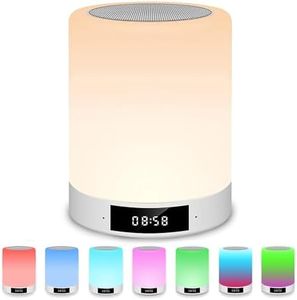 Night Light Bluetooth Speaker,Portable Alarm Clock Light,Dimmable Multi-Color Table Lamp Touch Sensor Bedside Lamp for Kids,7 Lighting Modes,Supports Hands-Free Call