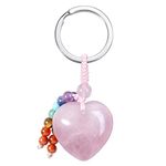 AllerPierce Heart Rose Quartz Crystal Gemstone Keyring 7 Chakra Stones Beads Yoga Keychain Natural Reiki Healing Crystals Key Rings for Women