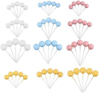 60 pcs Candy Colorful Pearl Balls Cake Pick DIY Cake Insert Topper Card Gift Cup Cake Paper Toothpick Party Wedding Birthday Cake Decoration